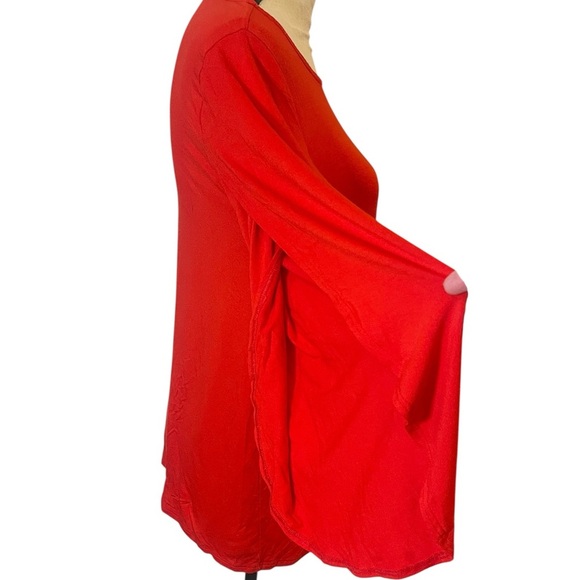 Eileen Fisher split sleeve top cherry red crew neck longer length layering med - Picture 6 of 11